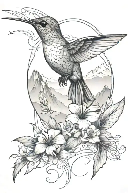 Single Hummingbird And Mountain Range