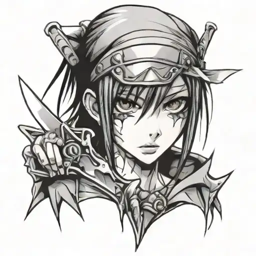 Anime Girl With Knife With Black Eyes