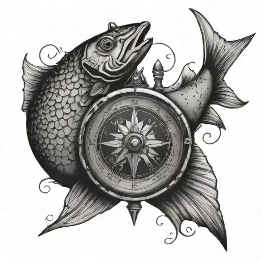 Compass Fish And Football Tattoo On Forearm Photo