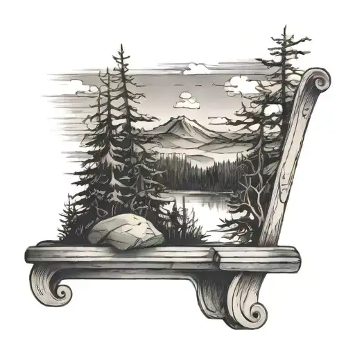 View From A Bench Towards A Forest And Mountains