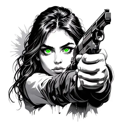 A Beautiful Girl With Green Eyes Shoots A Guy From A Gun