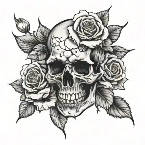 Skull And Roses Intertwined