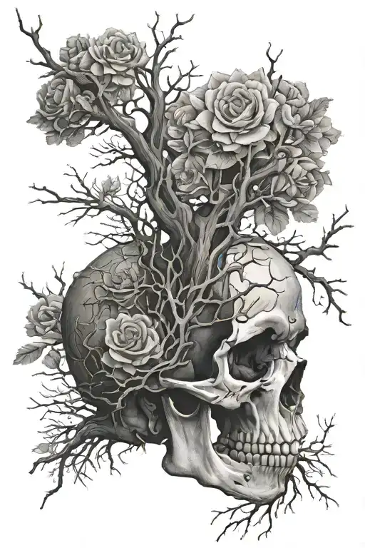 The Branches Of A Dead Tree Randomly Come Out Of Different Places In The Human Skull
