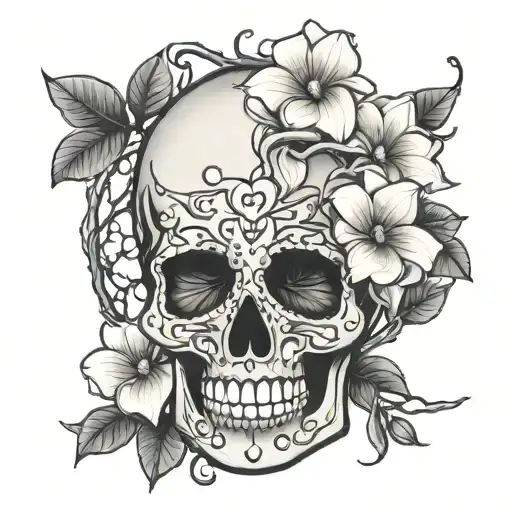 Female Candy Skull With Magnolia Tree Branches