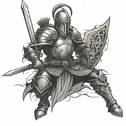 Warrior Knight With Sword Surrounded