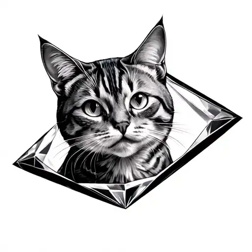 The Cat Stands And Look In The Diamond In Which He Sees Himself