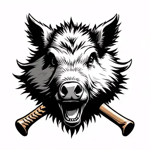Baseball Bat And Wild Boar Head