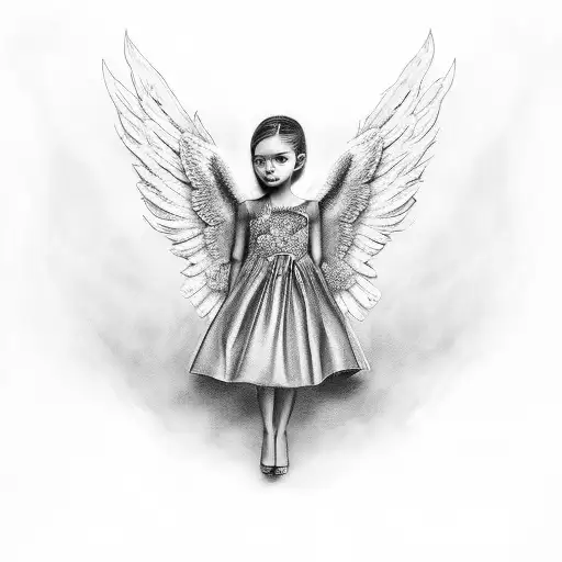 A Black And Grey Realistic Portrait Of An Angel With A Money Bag
