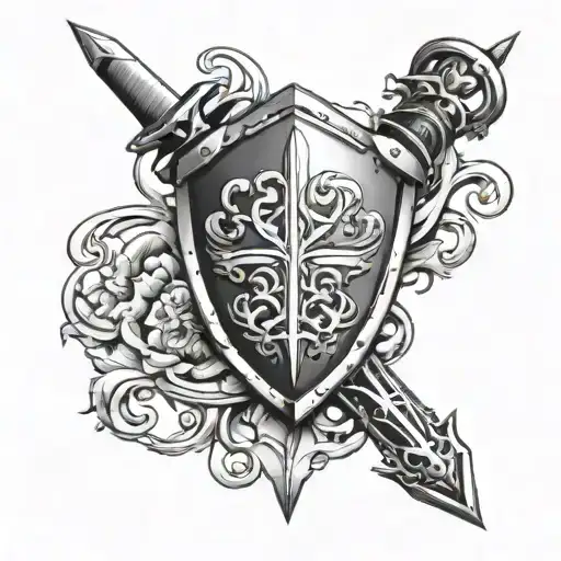 Sword And Shield Tattoo Design Combining Elements