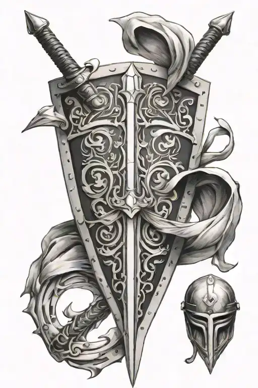 Sword And Shield Armor Tattoo Design Combining Elements