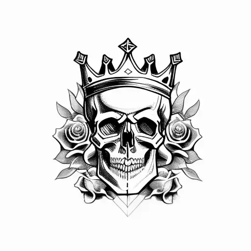 Skull With Crown And Roses Surrounding
