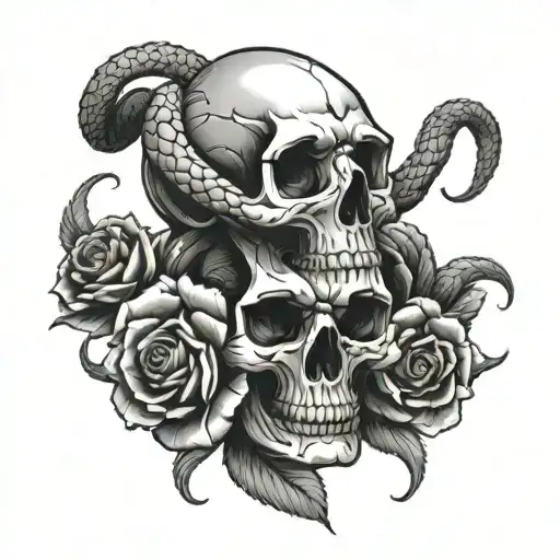 Skull Snake Rose Intertwined