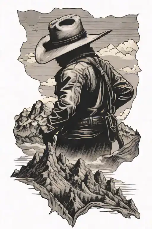 Mountain Range With Cowboy