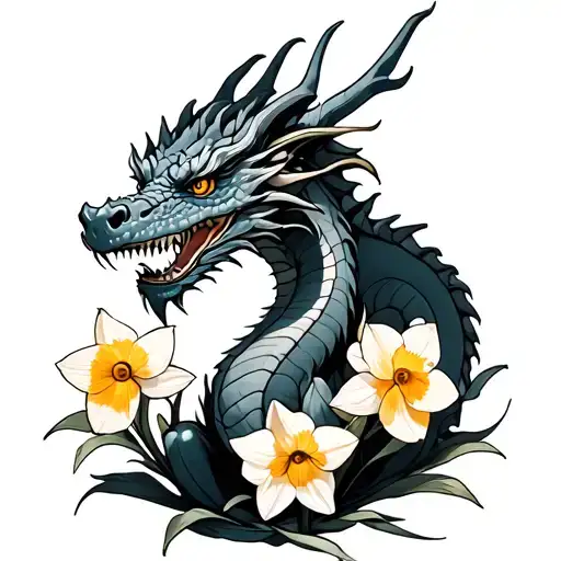 Dragon With Daffodils