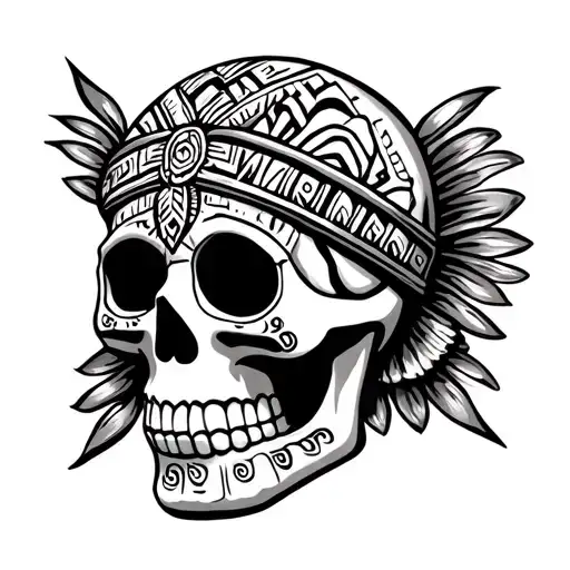 Mexican Sugar Skull With Mayan Tribal Band