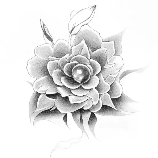 A Black-grey Tattoo Depicting A Beautiful Flower With Elements Of Cinema Incorporated