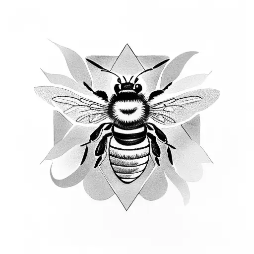 Bee With Sunflower And Sun And Upside Down Blue Triangle