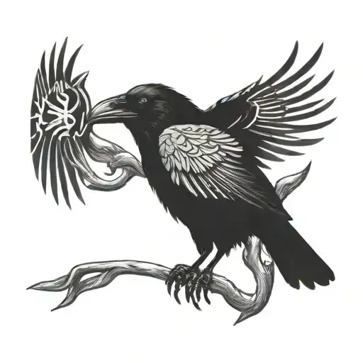 Raven And Skull Nordic Runes