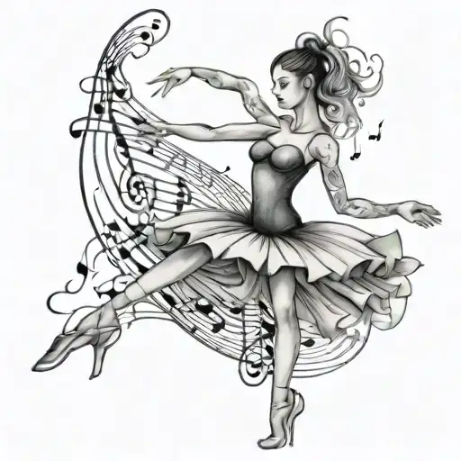 Music Notes And Ballet Dancer Surrounded