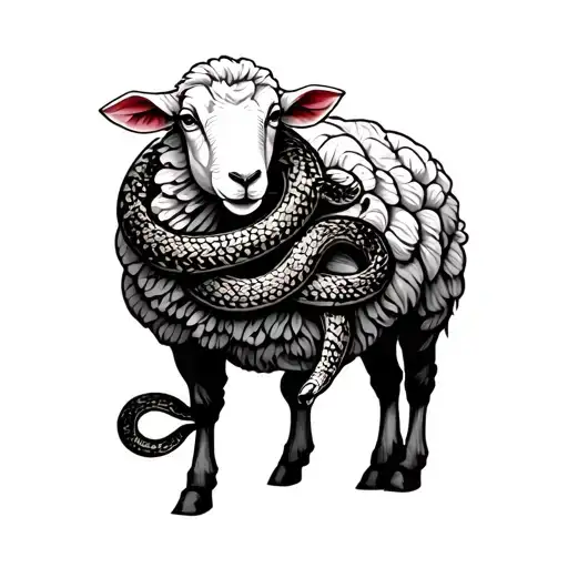 Standing Sheep With A Snake Wrapped