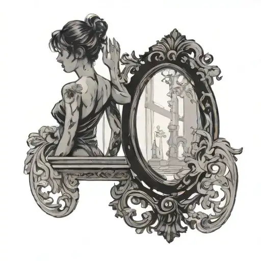 Silhouette In Front Of A Mirror That Is Reflecting A Different Silhouette