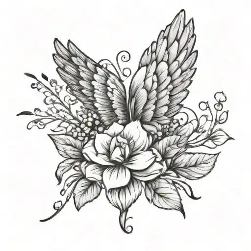 September Birth Flower And Angel Wing Simple
