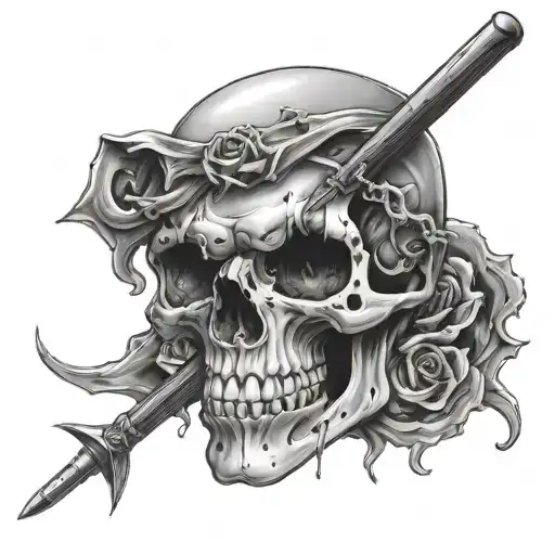 Skull With Ice Pick Bulging Out Of Eye Sockets