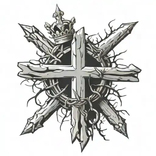 Cross Made Of Three Nails With A Crown Of Thorns On It