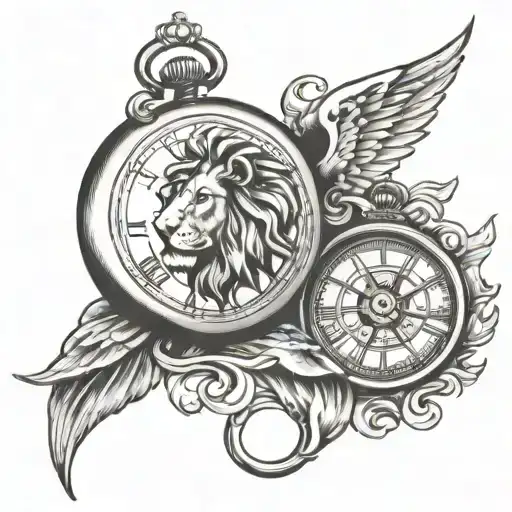 Lion Pocket Watch Compass And Angel