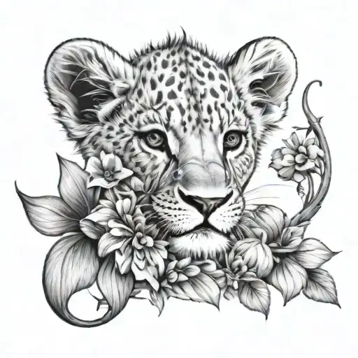 Lion Cub Holding A Flower