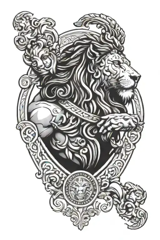 Hercules With Lion Helmet And Versace Logo With Midas Pattern