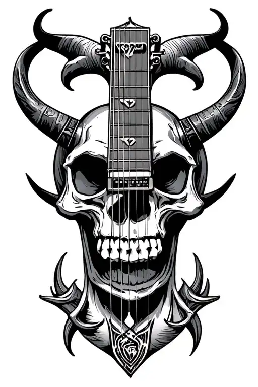 Viking Skull With Schecter Guitar Devil Headstock