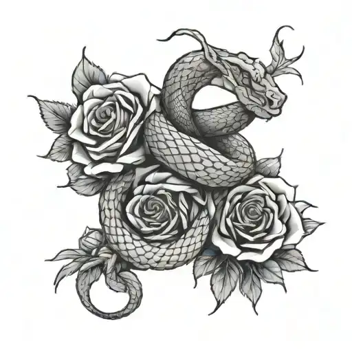 Snake And Roses Intertwined
