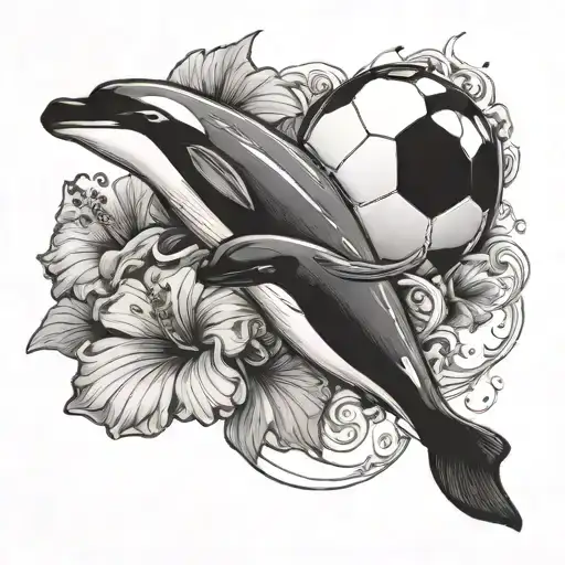 Hibiscus Flower With Orca Jumping And Soccer Ball Morphing