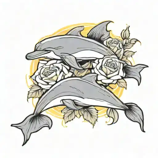 Dolphin And Yellow Roses Intertwined