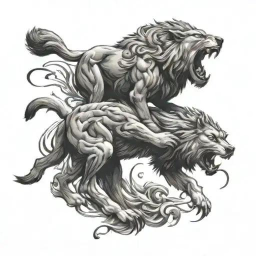 Wolf Fighting A Lion