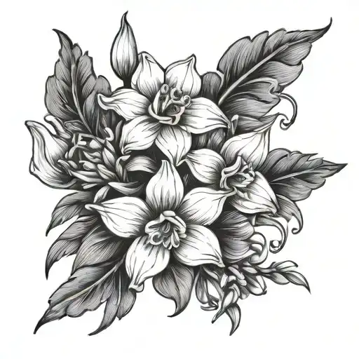 Floral Wrap With Larkspur And Daffodil Flowers