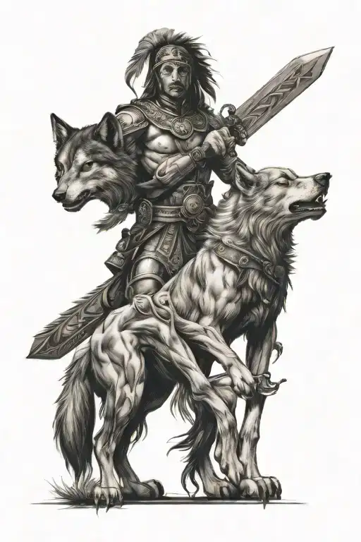 Warrior With Wolf In One