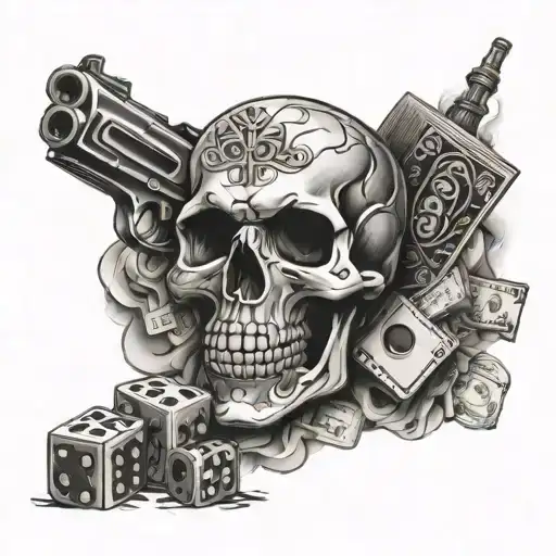 Skull Gun Money Dice Smoke
