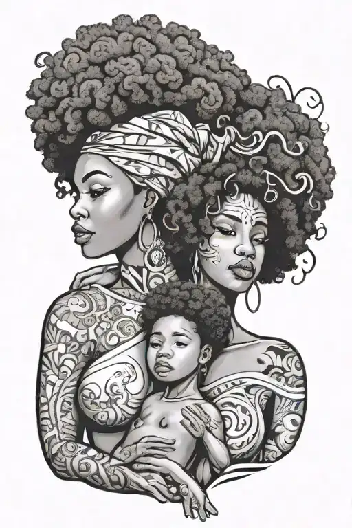 Afro Hair Woman Torso Dad Mom Daughter