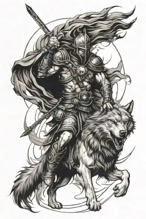 Warrior With Wolf In One