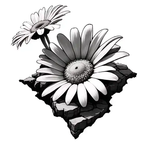 Daisy Growing Through Cracked Rock Inspired