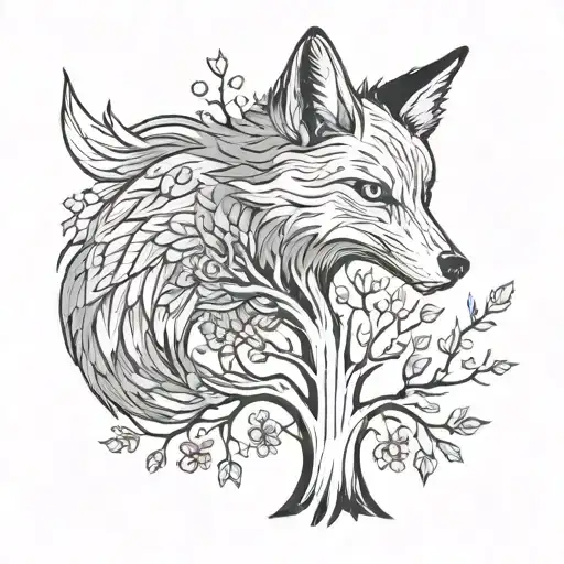 Tree With Crying Wings And Howling Fox