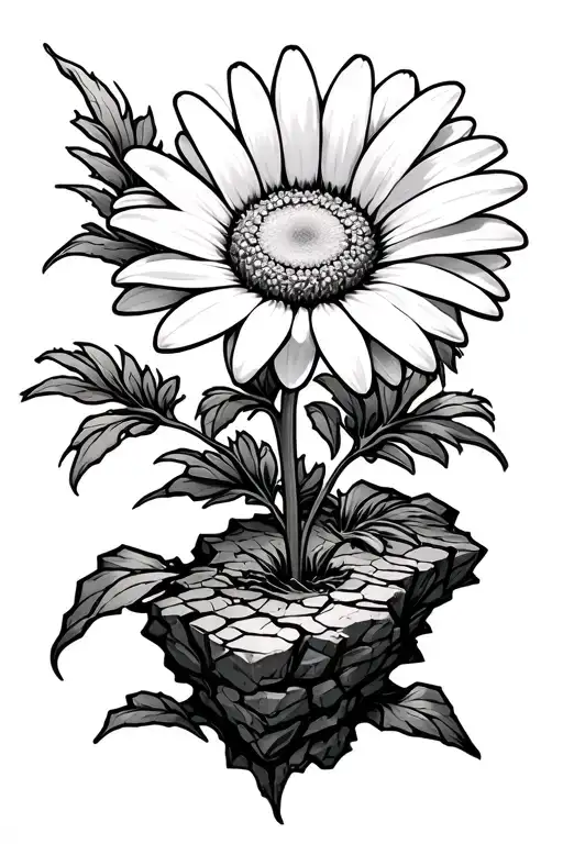 Daisy Growing Through Cracked Rock Inspired