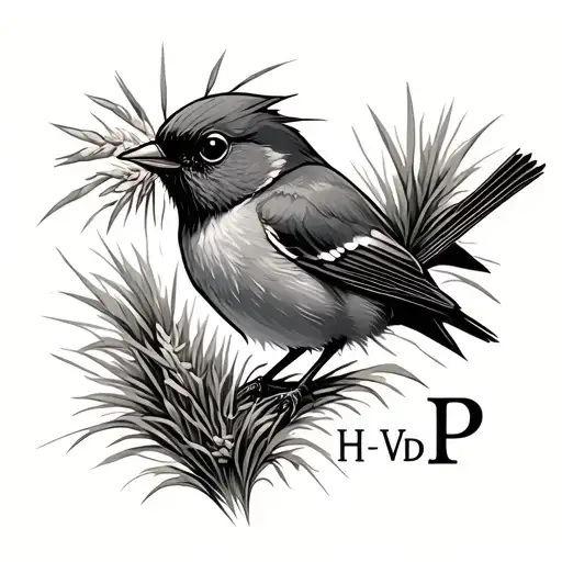 A Robin Bird With A Grass Piece In Its Mouth With The Initials H Vd P