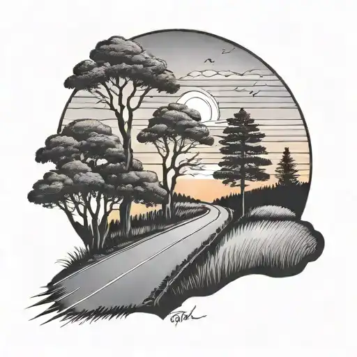 Sunset With Road And Trees
