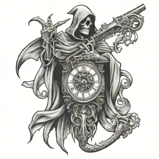 Grim Reaper Holding 22 Marlin Rifle Grandfather Clock