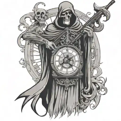 Grim Reaper Holding 22 Marlin Rifle Grandfather Clock