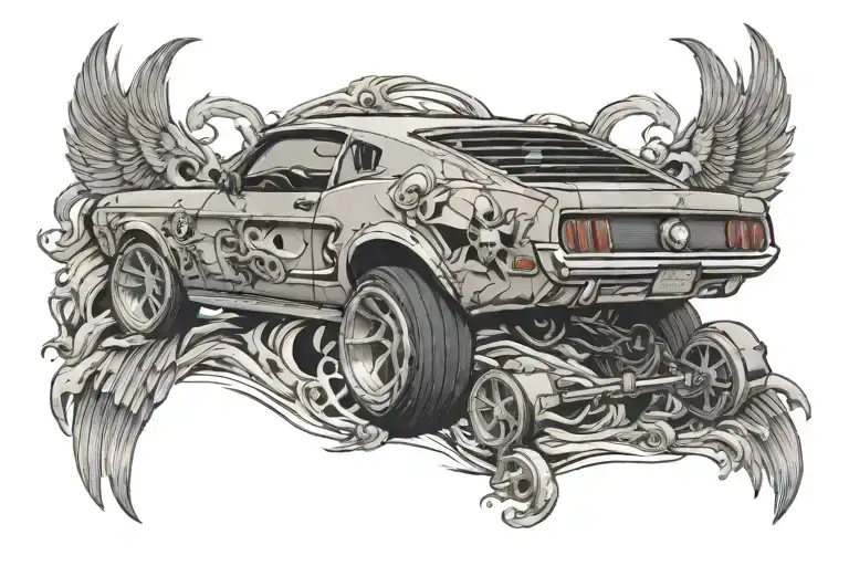 Goth Fiat Mustang Boss With Skull On Right Side