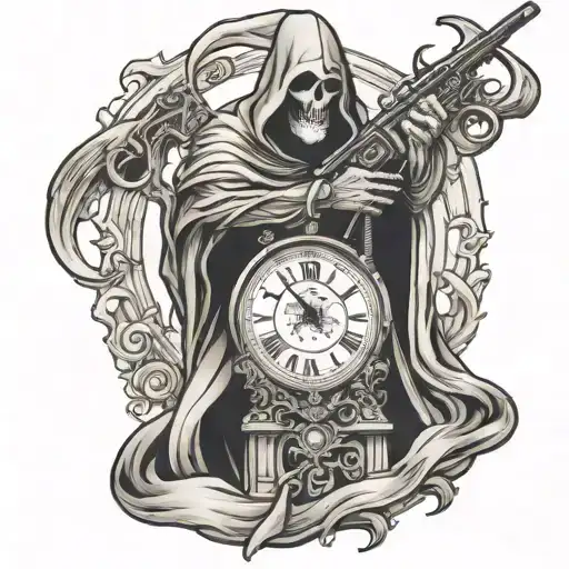 Grim Reaper Holding 22 Marlin Rifle Old Clock